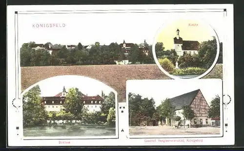 AK Königsfeld / Rochlitz, Gasthof Vergissmeinnicht, Kirche, Schloss
