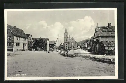 AK Dorf Kassel, Ortspartie mit Kirche