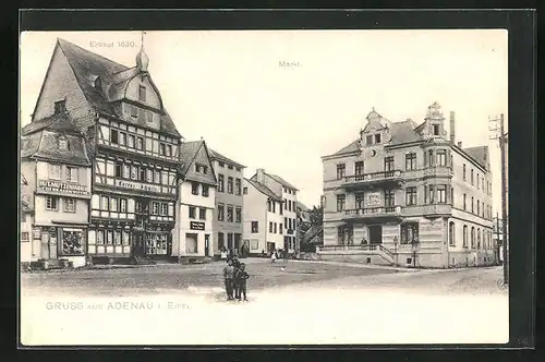 AK Adenau, Hotel Halber Mond, Markt, Haus von anno 1630