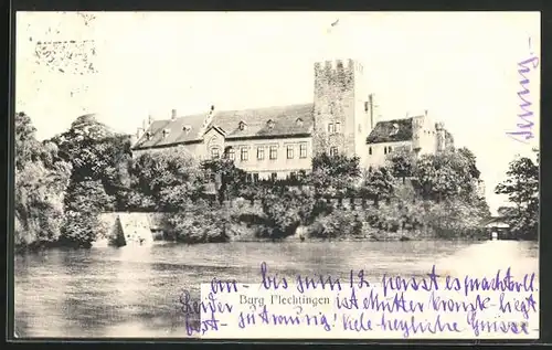 AK Flechtingen, Burgpartie mit Fluss