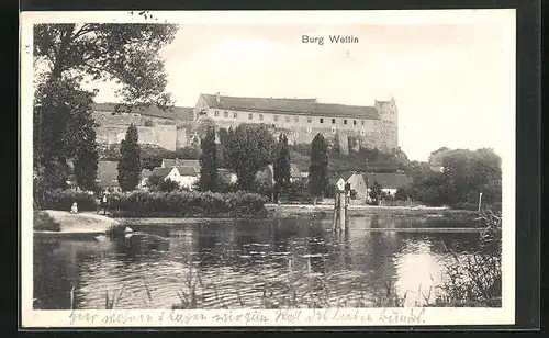 AK Wettin, Burg Wettin am Ufer