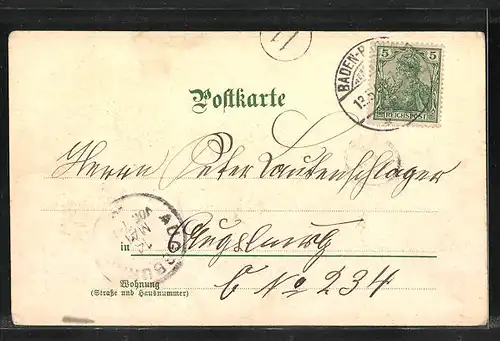 Lithographie Baden Baden, Ortspartie