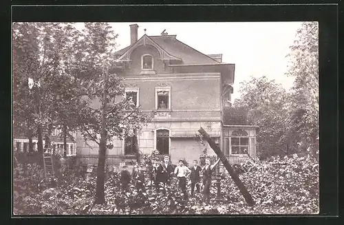 AK Chemnitz, Sturm-Katastrophe 1916, Schlossteich-Restaurant & Jungen