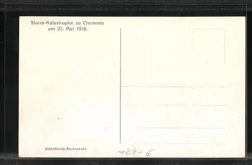 AK Chemnitz, Sturm-Katastrophe 1916, Schlossteich-Restaurant & Jungen