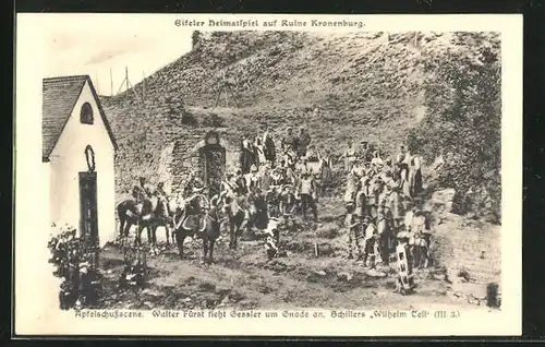 AK Kronenburg, Eifeler Heimatspiel auf Ruine Kronenburg, Apfelschussscene, Schillers Wilhelm Tell