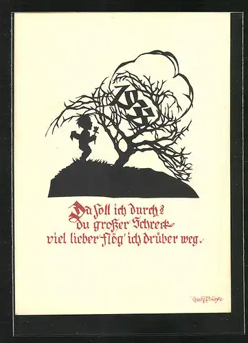 Künstler-AK Georg Plischke: Da soll ich durch? du grosser Schreck viel lieber flög ich drüber weg.