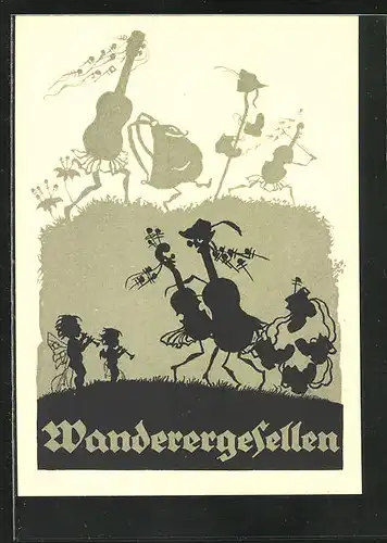 Künstler-AK Georg Plischke: Wandergesellen, verzauberte Instrumente