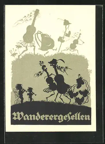 Künstler-AK Georg Plischke: Wandergesellen, verzauberte Instrumente