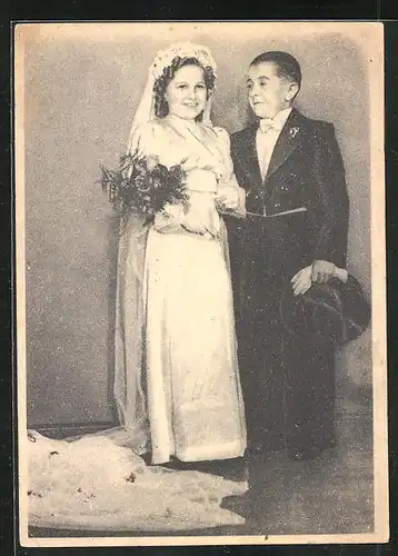 AK Liliputaner-Paar Alfred und Mia Raupach, Hochzeitsfoto
