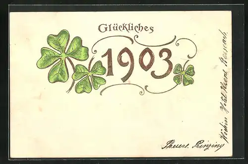 Präge-AK Kleeblätter und Jahreszahl 1903
