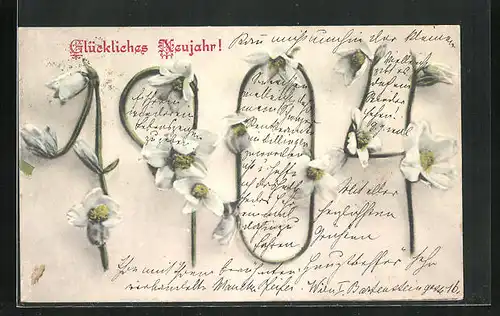 AK Jahreszahl aus Blumen, Neujahrsgruss 1904