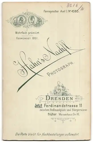 Fotografie Hahn`s Nachfl., Dresden, Ferdinandstrasse 11, Portrait älterer Herr im Anzug mit Backenbart