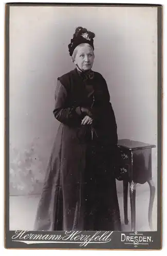 Fotografie Hermann Herzfeld, Dresden-A., Altamarkt, Portrait ältere Dame im Kleid
