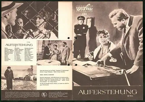 Filmprogramm PFP Nr. 1 /63, Auferstehung, Jewgnei Matwejew, Tamara Sjomina, N. Sergjew, Regie: Michail Schweizer