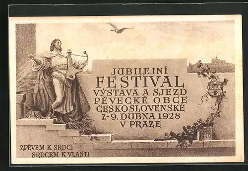 Künstler-AK Prag / Praha, Jubilejni Festival vystava a sjezd Pevecke obce ceskoslovenske 1928
