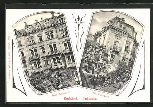 AK Karlsbad, Parkstrasse, Hotel Haus Excelsior, Villa Eremitage