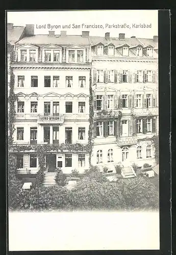 AK Karlsbad, Hotel Lord Byron & San Francisco, Parkstrasse