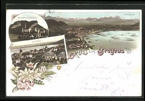 Lithographie Bregenz, Kloster Riedenburg, Totalansicht
