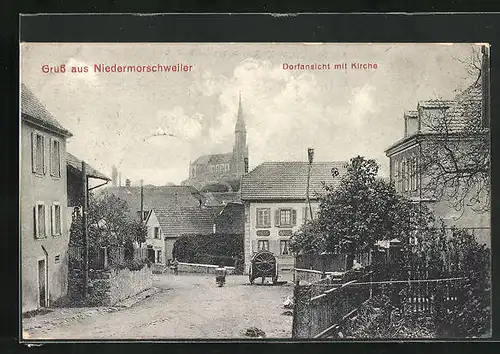 AK Niedermorschweiler, Dorfansicht mit Kirche