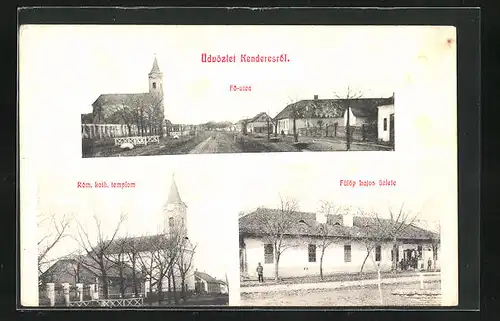 AK Kenderes, Fö-utca, Rom. kath. templom, Fülöp Lajos üzlete