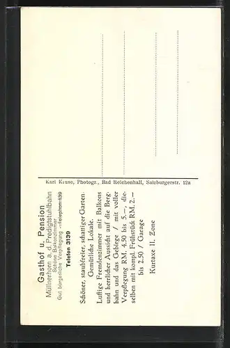 AK Bad Reichenhall-Kirchberg, Gasthof und Pension Müllernhorn a. d. Predigtstuhlbahn