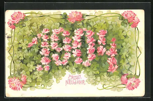 Präge-AK Jahreszahl mit Blumen und Kleeblättern, Neujahrsgruss 1904