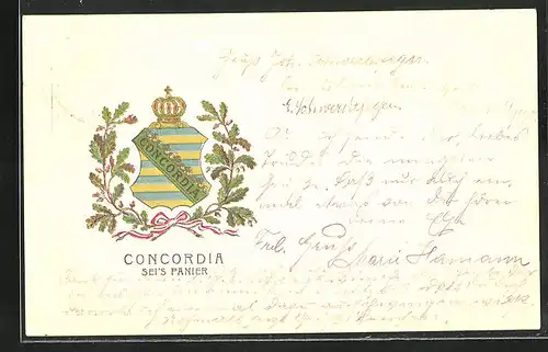 AK Wappen der Concordia, gerahmt von Eichenlaub