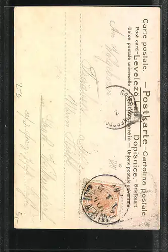 Lithographie Briefträger-Engel mit Brief