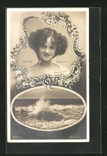 AK Schauspielerin Gertie Millar im Spitzenkleid mit Halsband