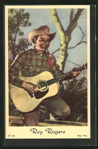 AK Schauspieler Roy Rogero mit Gitarre in Cowboykleidung