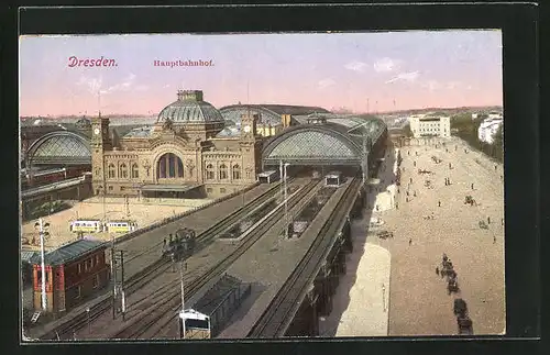 AK Dresden, Hauptbahnhof aus der Vogelschau