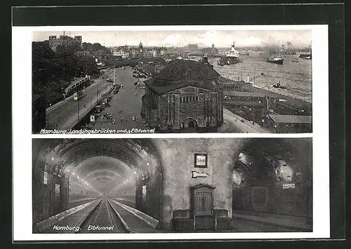 AK Hamburg-St. Pauli, Landungsbrücken und Elbtunnel