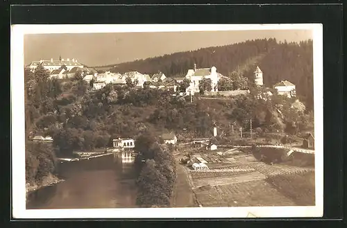 AK Rataje nad Sázavou, Totalansicht aus der Vogelschau
