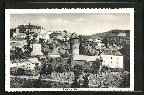 AK Rataje nad Sázavou, Ortsansicht aus der Vogelschau