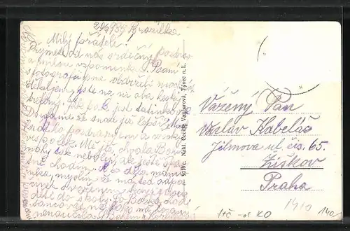 AK Tynec nad Labem, Blick über die Elbe zum Ort