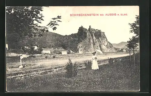 AK Aussig / Usti, Blick zur Burg Schreckenstein