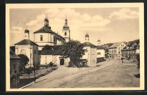 AK Bohosudov, Strassenpartie mit Kirche