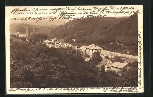 AK Ober-Eichwald, Ortsansicht mit katholischer Kirche