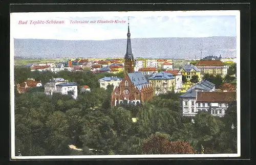 AK Teplitz Schönau / Teplice, Teilansicht mit Elisabeth-Kirche