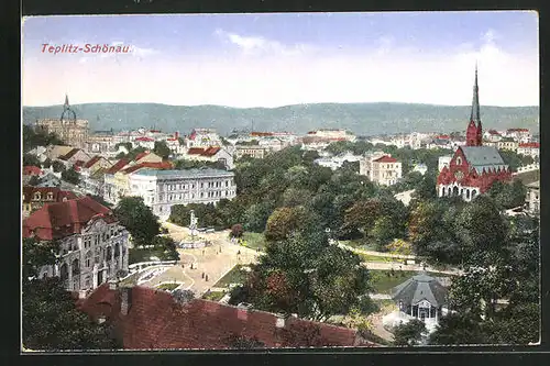 AK Teplitz Schönau / Teplice, Ortsansicht aus der Vogelschau