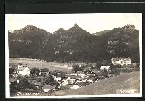 AK Dittersbach / Jetrichovice, Ortsansicht aus der Vogelschau