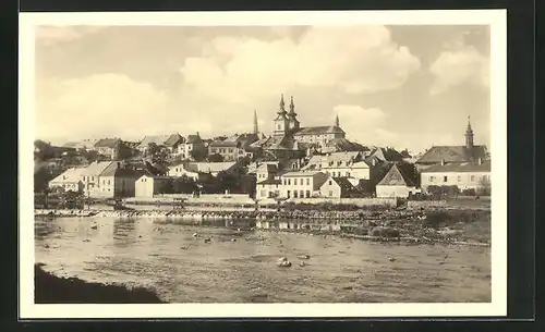 AK Kaaden / Kadan, Blick über die Eger zum Ort