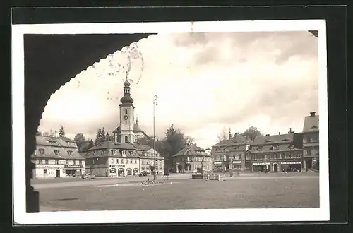 AK Schönlinde / Krasna Lipa, Blick zum Marktplatz