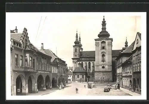 AK Zatec / Saaz, Blick zur Kirche