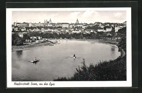 AK Zatec / Saaz, Ortsansicht mit der Eger