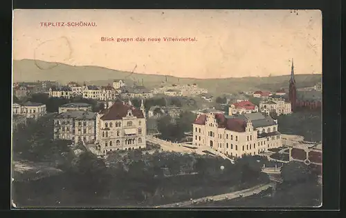 AK Teplitz Schönau / Teplice, Blick gegen das neue Villenviertel