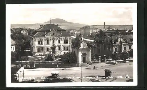 AK Roudnice nad Labem / Raudnitz an der Elbe, Teilansicht mit Ríp (Georgsberg)