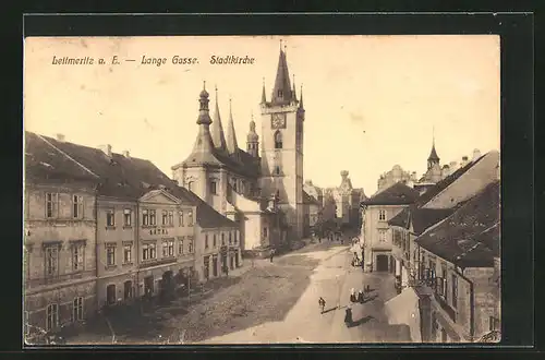 AK Leitmeritz / Litomerice, Lange Gasse und Stadtkirche