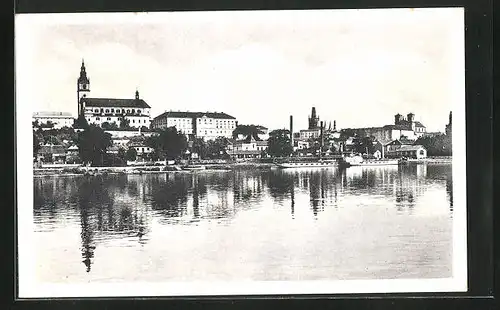 AK Leitmeritz / Litomerice, Blick über die Elbe zur Stadt