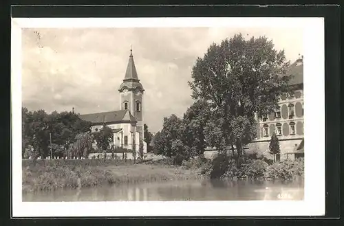 AK Libochovice / Libochowitz, Blick zur Kirche